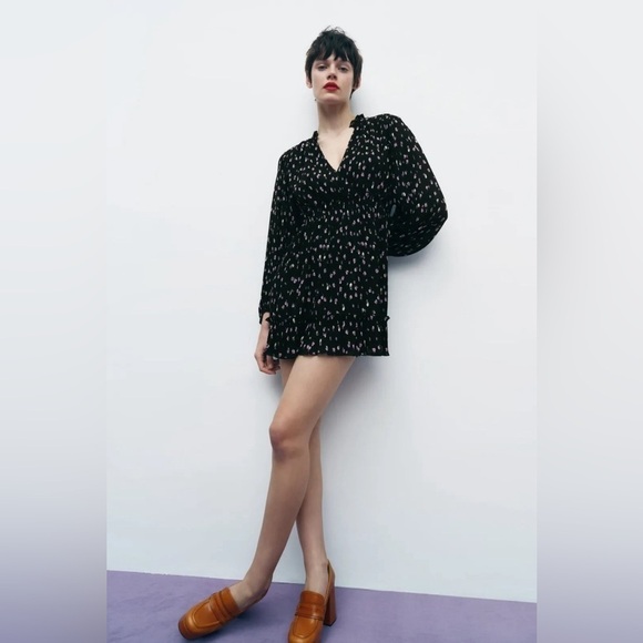 Zara Black and Purple Floral Ruffle Mini Dress - Picture 7 of 15